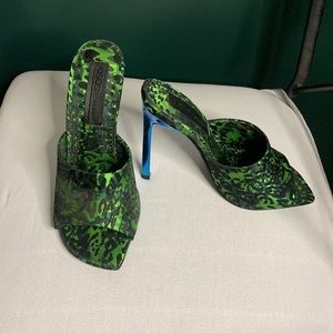 ASOS Network Mule Heeled Sandals in Green Leopard
